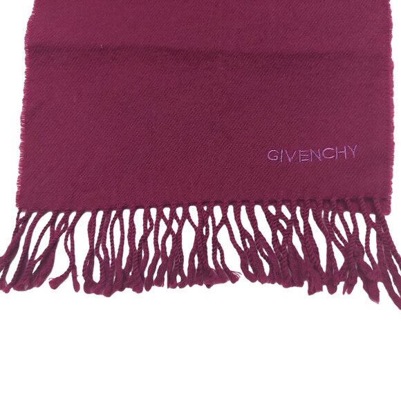 GIVENCHY Vintage Dark Pink Logo Embroidered Wool Scarf - Picture 5 of 8
